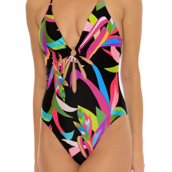 Trina Turk Birds Of Paradise One Piece Swimsuit Size 14 - Picture 2 of 10